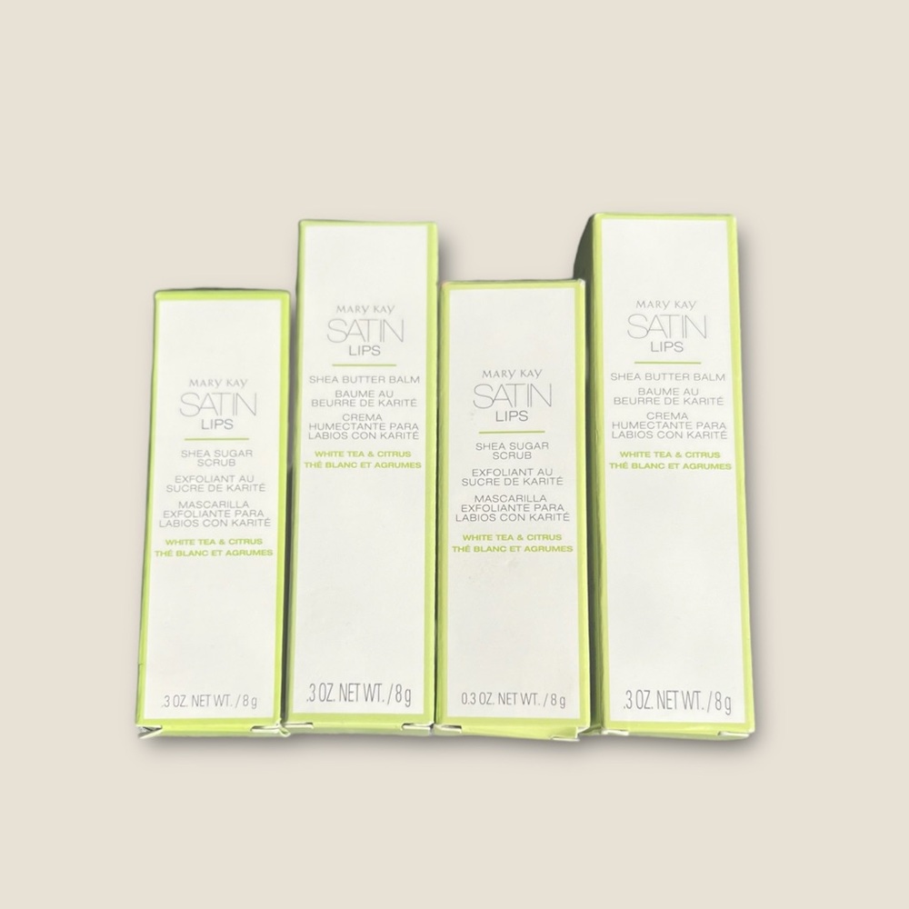 4 PIECES Mary Kay Satin Lips Sugar Scrub and Shea Butter Balm Sets of 2 NEW